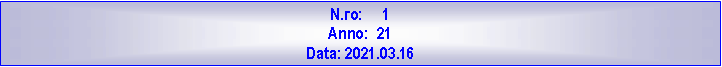 Casella di testo: N.ro:     1Anno:  21Data: 2021.03.16